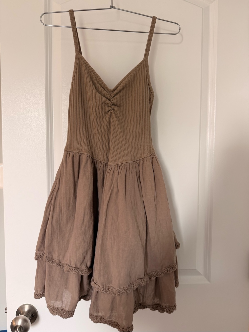 AERIE Brown Tiered Spaghetti-Strap Sundress
